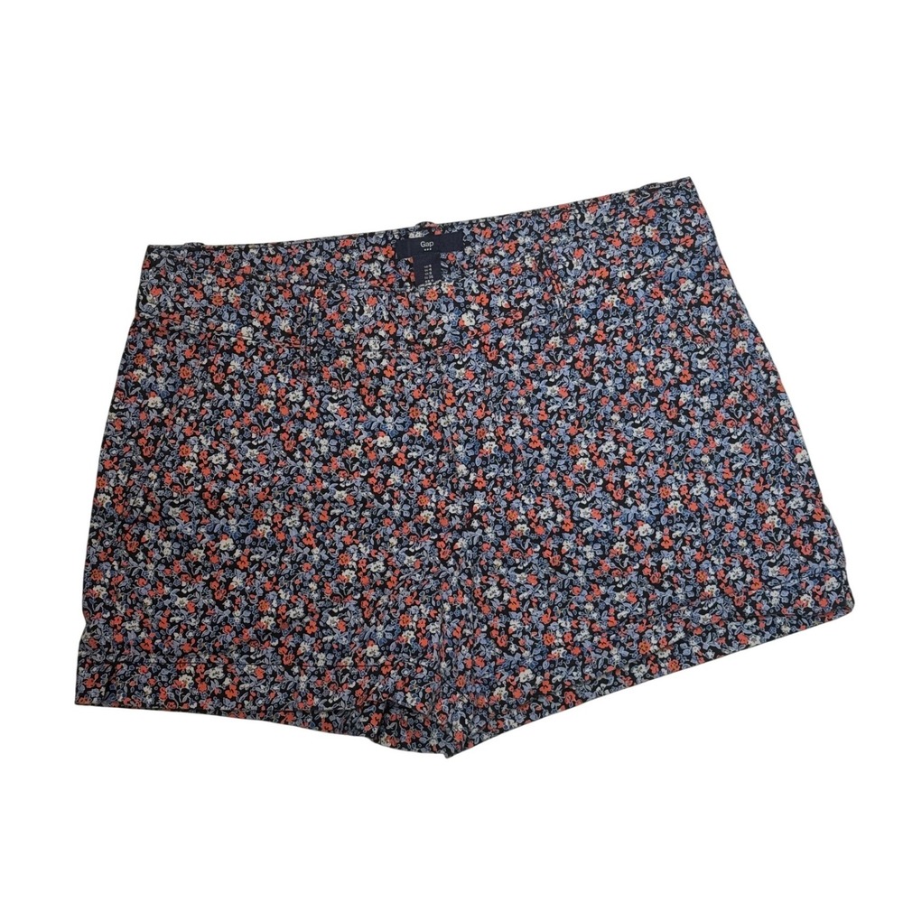 Gap Womens Floral Chino Shorts Navy Blue Orange Ditsy Flower Cuffed Size 4 - Picture 1 of 3